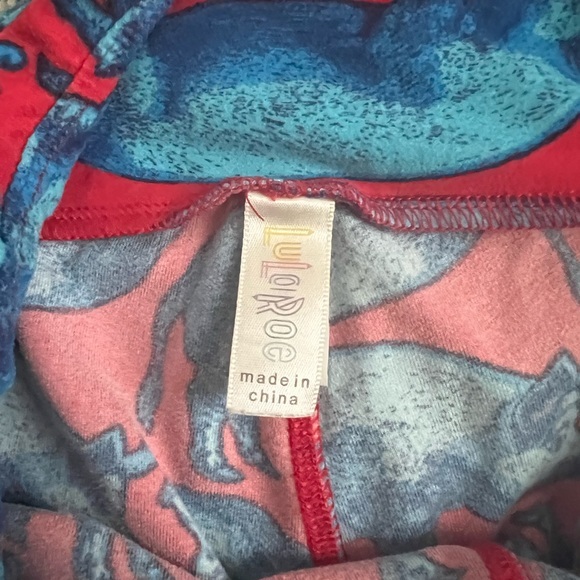 LuLaRoe OS One Size Blue Red Pig Hog Leggings - Picture 4 of 5